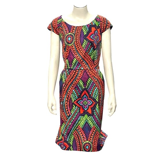 AGB Dress Multicolor Geometric Tribal Print Sheath Dress Size 12 Lined - Picture 2 of 16